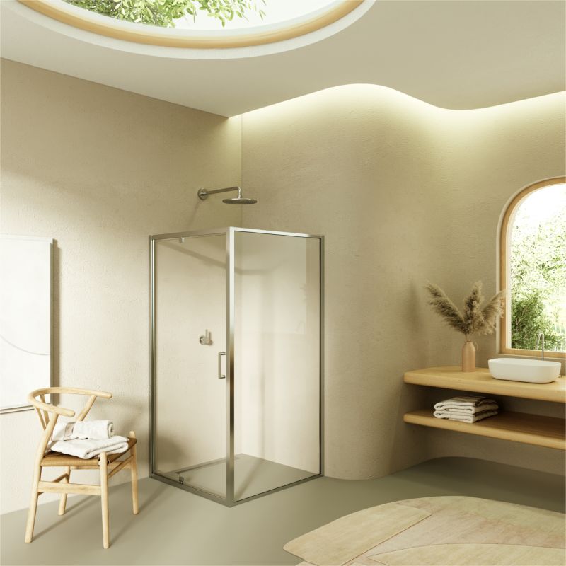 Cabine de Duche de Canto Isadora – Porta Pivotante, Perfis Cromados, Vidro ESG  6mm