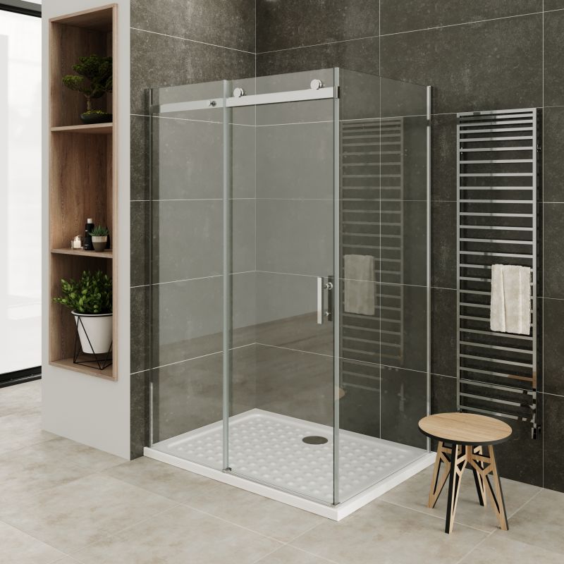 Cabine de Duche Viola – Porta Deslizante com Painel Fixo, Perfis Cromados, Vidro 8mm