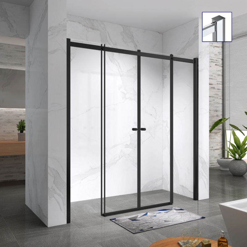 Porta de Duche Frontal Kaylee - 1 ou 2 Portas de Correr, Perfis Cromado ou Preto Mate